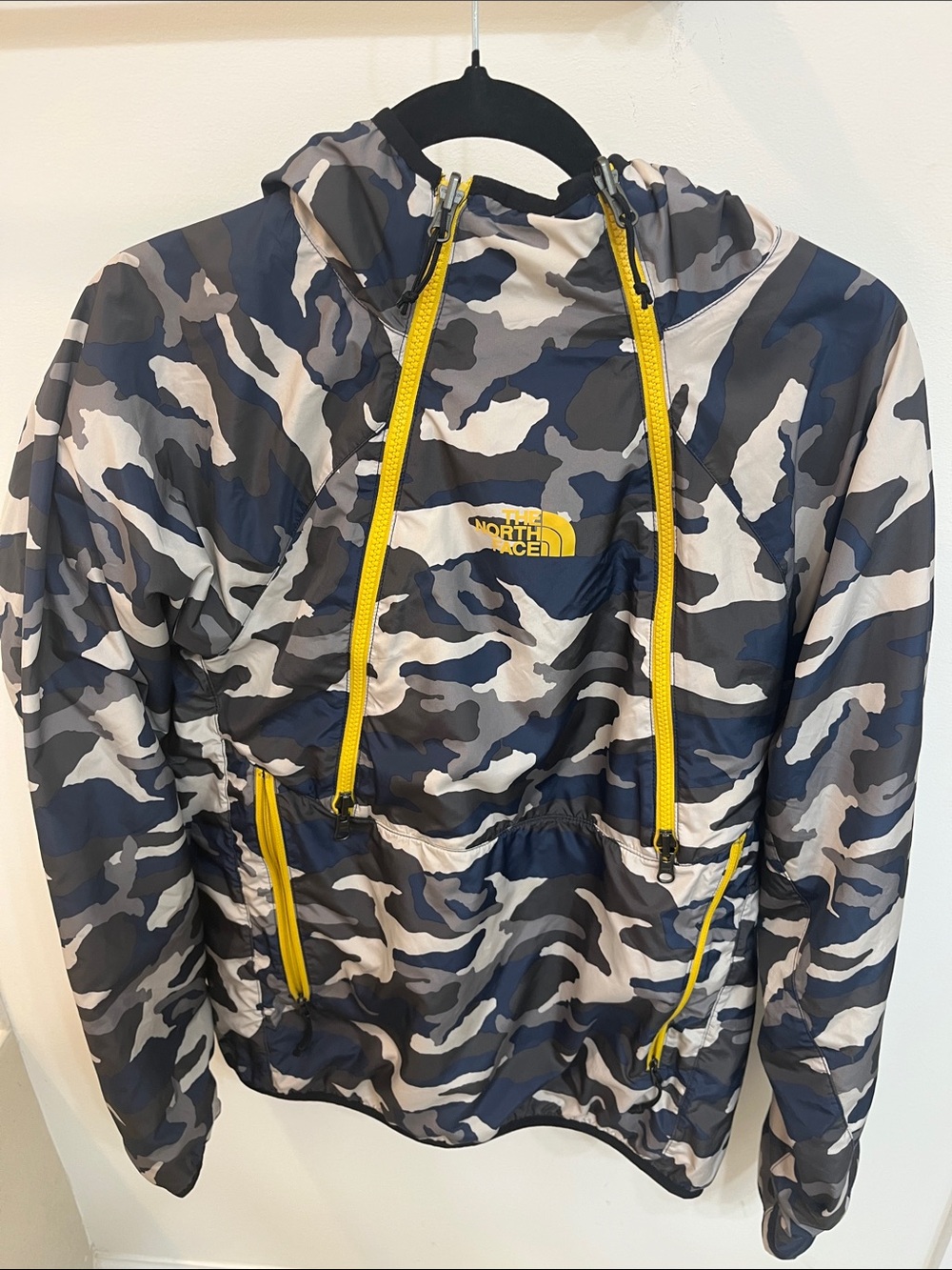 The North Face Kids' Camo Rain Jacket in Blue, Gray & Yellow Accents
